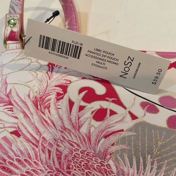 Chico’s Printed Zip Pouch w pink floral design & wristlet strap, LBBC Pouch NWT - Picture 12 of 12